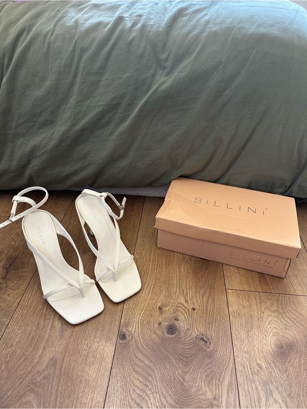 Billini White Square-Toe Strappy Heels with Ankle Strap